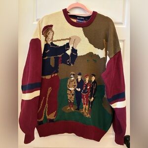 Vintage Hathaway Hand Intarsia Golf Scene Sweater XL 100% Cotton grandpa-core